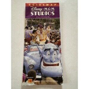 Vintage Used Walt Disney World MGM Studios Guide Map 2002 Kodak Aladdin 100 Year